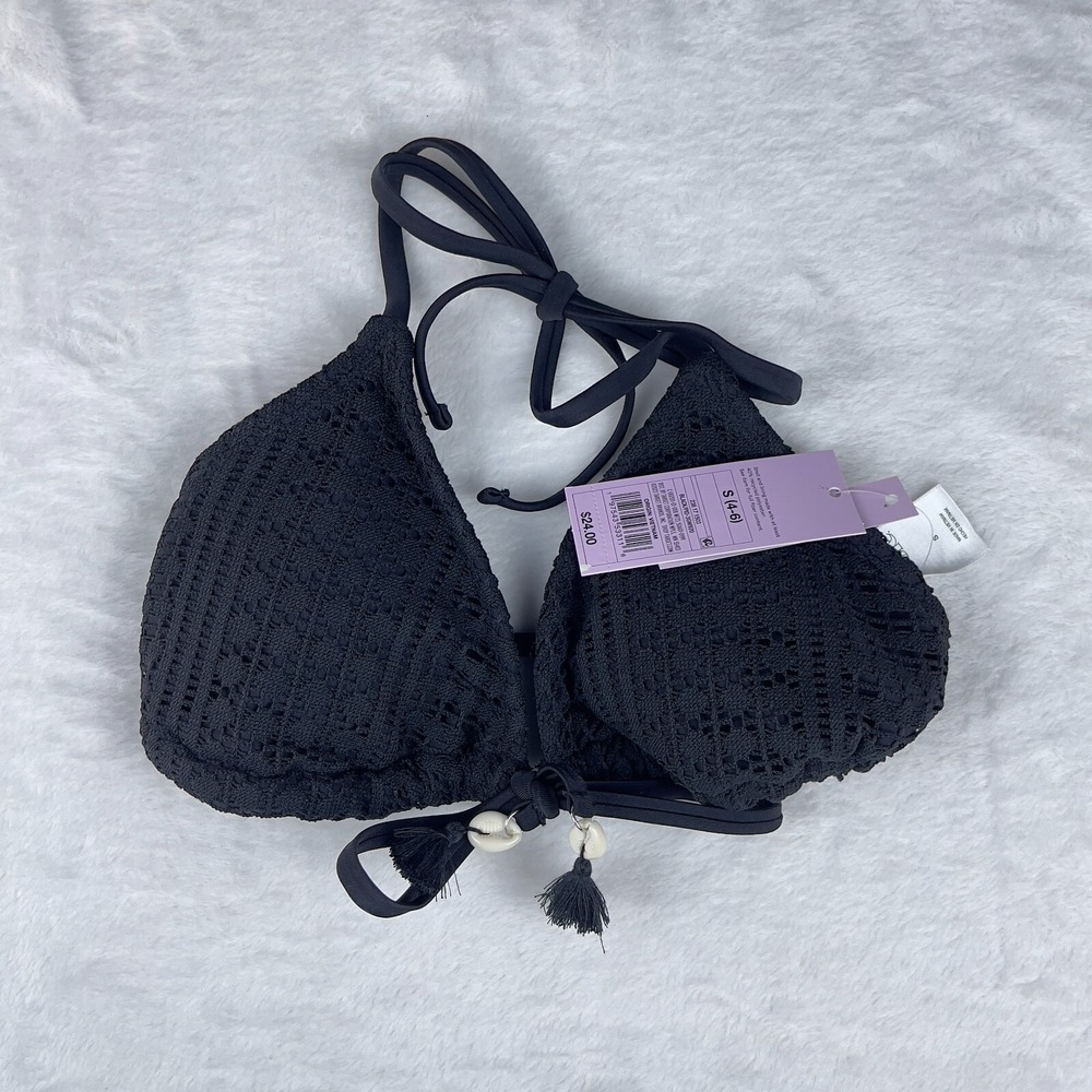 Wild Fable Crochet Triangle Bikini‎ Top Women's Small 4-6 Black Soft Stretch
